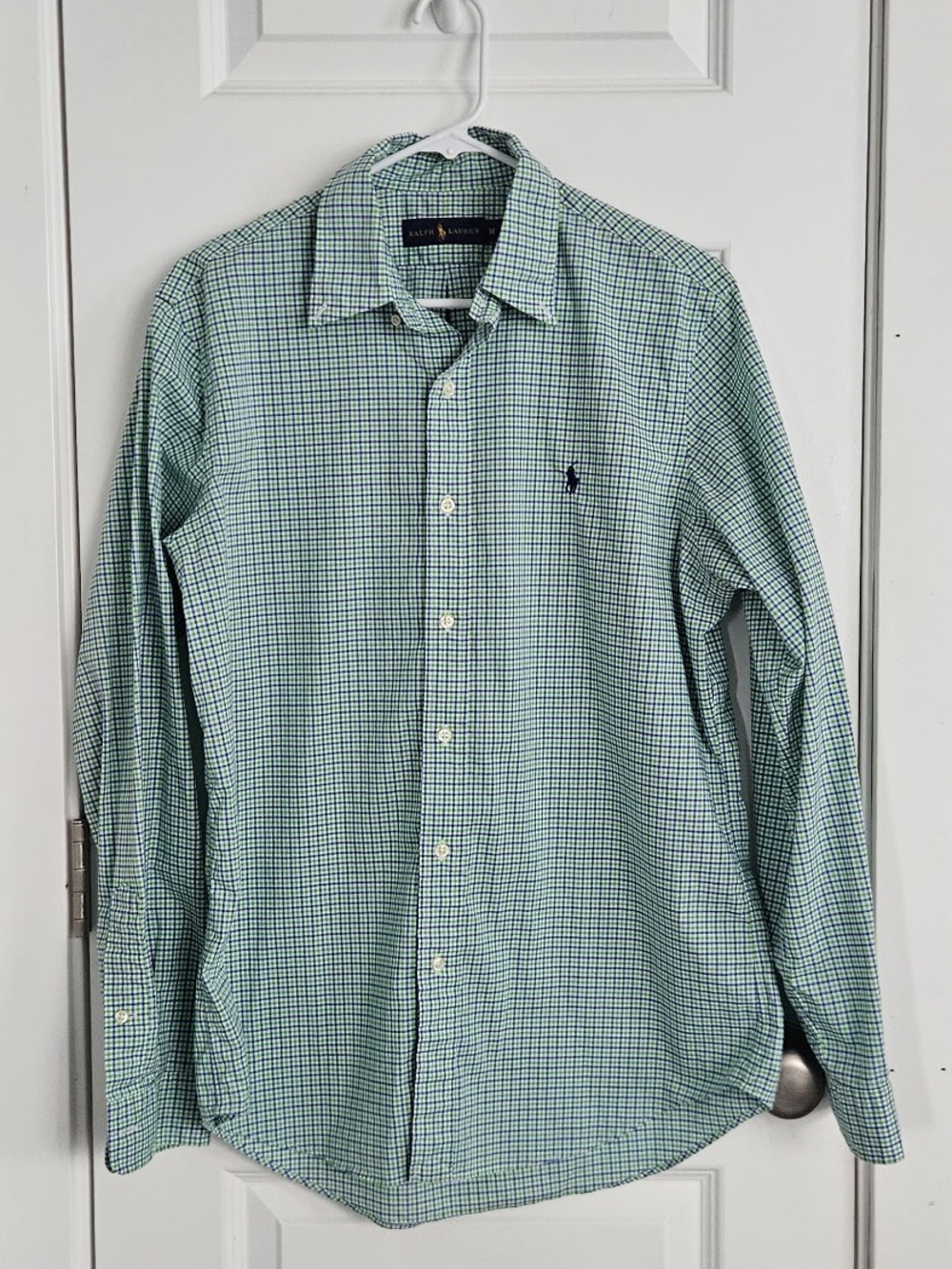 Ralph Lauren Men’s Mint and Navy Micro-Check Button-Down Shirt